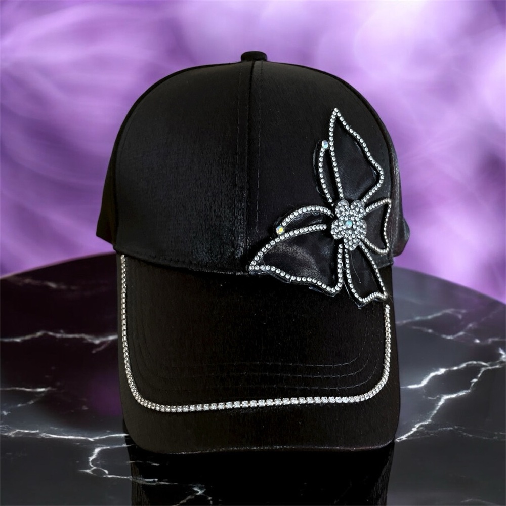 Elegant Black Rhinestone Cap